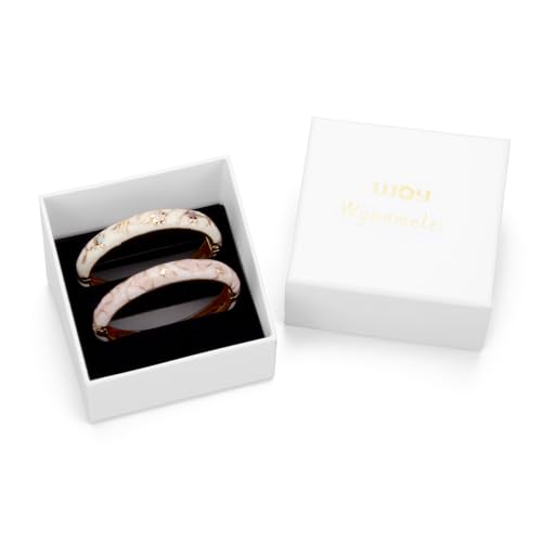 UJOY Cloisonne Bracelet Butterfly Hinge Indian Cuff Bangle Enameled Jewelry Flower Bracelets for Women Gift Box 55A114 - color: A45-2 Pcs/Set-Pink and White