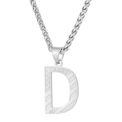 Initial Necklace for Men Stainless Steel Pendent Chain Personalized A-Z Letter Necklaces Black/Gold/Silver Christmas Jewelry Gifts - color: Silver, style: Initial-D