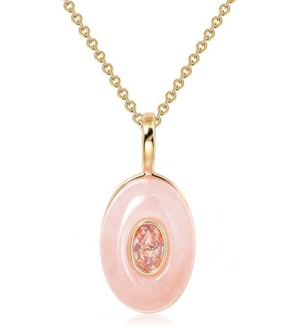 Natural Stone Necklaces Rhinestones Gemstone Necklace Adjustable Pendant Necklaces for Women - color: Pink