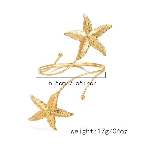 Blue Drop Starfish Waist Chain Belt and Arm Cuff Set for Women Starfish Shell Bracelet Gold Plated Cuff Bangle Arm Boho Holiday Beach Accessories Jewelry - color: Arm Cuff with Waist Chain