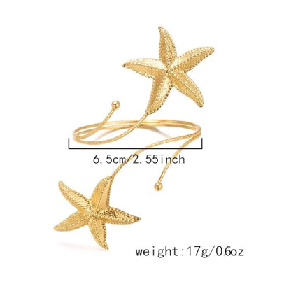 Blue Drop Starfish Waist Chain Belt and Arm Cuff Set for Women Starfish Shell Bracelet Gold Plated Cuff Bangle Arm Boho Holiday Beach Accessories Jewelry - color: Arm Cuff with Waist Chain