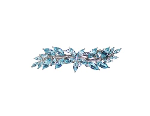 Faship Aqua Rhinestone Crystal Small Floral Hair Barrette Clip - color: Aqua