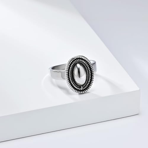 Polished Stainless Steel Signet Ring with 18MM Wide Oval for Women - color: Silver