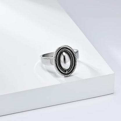 Polished Stainless Steel Signet Ring with 18MM Wide Oval for Women - color: Silver