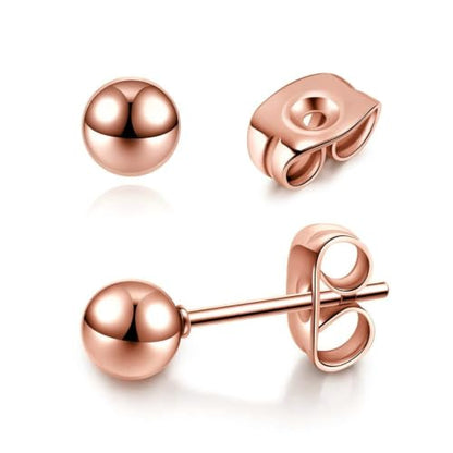 3/4 Pairs Stainless Steel Ball Stud Earrings, High Polished Round Ball Earrings Set for Women & Men 4-10mm - color: Rose Gold