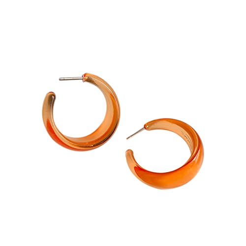 Colorful C shape Hoop Earrings for Women Resin Acrylic Y2k Multicolor Chunky Big Lightweight Jewelry - color: Orange