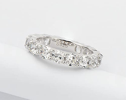 AINUOSHI Eternity Ring, 925 Sterling Silver Engagement Promise Ring for Women,Emerald Oval Radiant Round Cushion Cut Cubic Zirconia CZ Fine Ring,Stackable Full Eternity Wedding Band - color: Cushion Cut