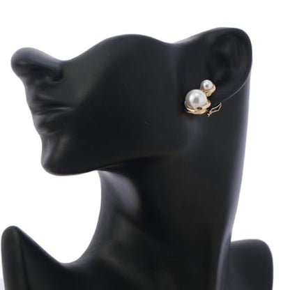 Simulated Pearl Clip On Stud Earrings - style: Double Pearls