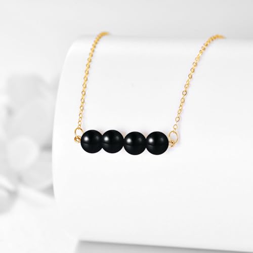 KECHO 14K Real Gold Beads Pendant Necklace Solid Yellow Gold Jewelry Anniversary Birthday Gifts for Women - color: Black Onyx 4