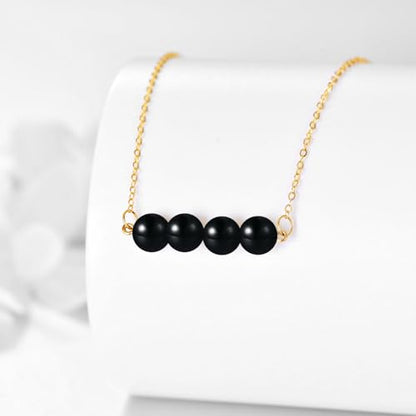 KECHO 14K Real Gold Beads Pendant Necklace Solid Yellow Gold Jewelry Anniversary Birthday Gifts for Women - color: Black Onyx 4