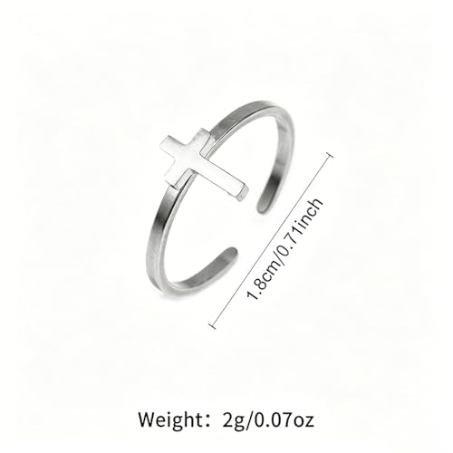 Stainless Steel Cross Open Ring, Minimalist Basic Band, Colorfast Fashion Ring for Teens, Religious & Daily Casual Wear