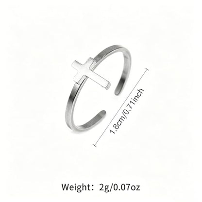 Stainless Steel Cross Open Ring, Minimalist Basic Band, Colorfast Fashion Ring for Teens, Religious & Daily Casual Wear