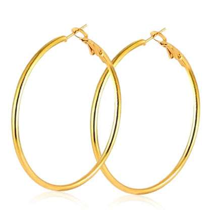 1 Pairs 60/70mm Silver 14K Gold Rose Gold Hoop Earrings for Women Hypoallergenic Stainless Steel Lightweight Big Hoops Shiny Dangle Earrings Trendy Jewelry Gifts - color: 60mm-Gold Hoop Earrings