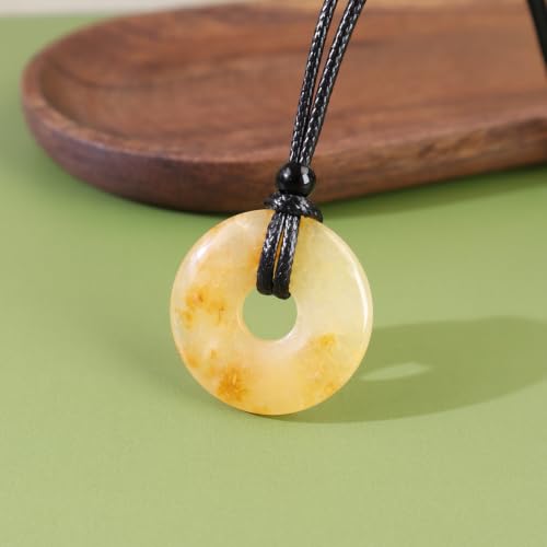 Anjiucc Natural Gemstone Pendant Necklce Lucky Coin Crystal Necklace Donut Pendnat with Adjustable Rope Healing Crystal for Men - color: Yellow Jasper