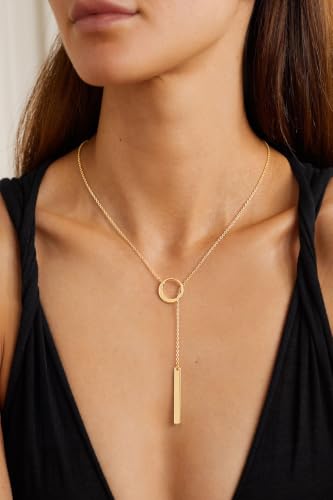 CHESKY Lariat Gold Necklace for Women, Dainty Long Necklace 14k Gold Plated Y-Shaped Pendant Necklace Trendy Layered CZ Beaded Chain Drop Necklaces Simple Gold Jewelry for Women Gifts - color: Circle