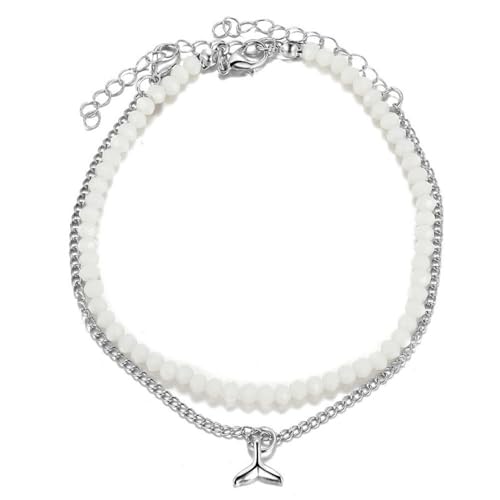 Boho Fish Tail Pendant Anklet Set of 2 – Adjustable Layered Beach Foot Jewelry – Bohemian Seed Bead Ankle Bracelet for Women