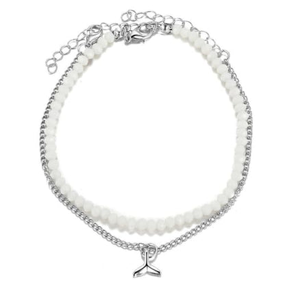Boho Fish Tail Pendant Anklet Set of 2 – Adjustable Layered Beach Foot Jewelry – Bohemian Seed Bead Ankle Bracelet for Women