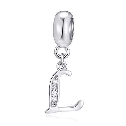 26 Letter Pendant Charms, Polished 925 Sterling Silver Complete Initial A-Z Dangling CZ Stone Alphabet Beads, fits European Bracelet Necklace, Gift for Mother/Father/Daughter/Son/Sister/Aunt - color: Letter L CZ Pendant Charm
