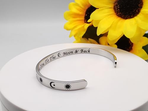 Dczosily Inspirational Bracelets for Women Stainless Steel Cuff Bracelet Engraved Jewelry Motivational Bangles Personalized Gifts for Best Friend/Mom - style: Love-Sun Moon & Stars-I Love You To The Moon & Back