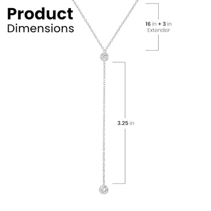 Faire de la Mode Dainty Drop Lariat Necklace for Women, 16" to 18" Adjustable Length Double CZ Lariat Y Necklace - color: Silver