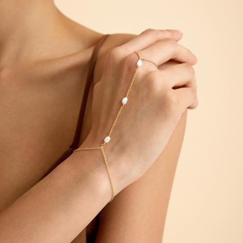 NECOCY 14K Gold Plated Pearl Bracelets for Women, Dainty Bracelets Stack Trendy Pearls Beaded Link Chain Charm Bracelets Set Layered Tiny Wedding Prom Jewelry Gift for Women Mother's Day Graduation - style: Style-7