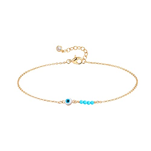 MEVECCO Anklet for Women Gold Chain 14K Gold Plated Dainty Boho Beach Summer Simple Foot Jewelry Ankle Bracelet - style: Evil Eye