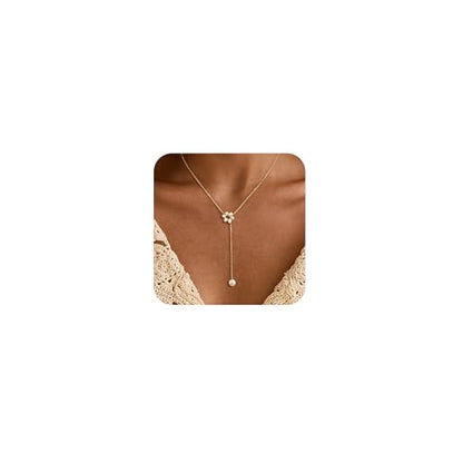 CHESKY Lariat Necklace for Women，14k Gold/Sliver Plated Layered Necklace | Gold/Sliver Long Necklace，Dainty Cross Pendant, Wedding Y-Shaped Drop Chain, Waterproof Jewelry Gift for Women Everyday Wear - style: Ypearl