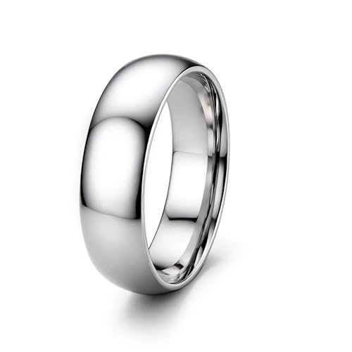 ORAZIO Stainless Steel Rings for Men Women 6MM 8MM Wedding Band Rings Silver/Black/Gold Domed High Polished Basic Wedding Bands Comfort Fit Size 6-14 - color: Silver-6mm