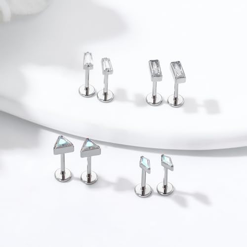 BelezaDosas G23 Hypoallergenic 18g Flat Back Studs Earrings F136 Implant Grade Titanium Tiny Press Fit Threadless Push in Cartilage Helix Labret Lip Conch Tragus Piercing Jewelry - style: style A
