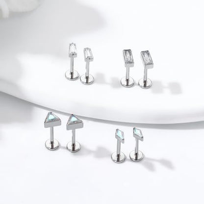BelezaDosas G23 Hypoallergenic 18g Flat Back Studs Earrings F136 Implant Grade Titanium Tiny Press Fit Threadless Push in Cartilage Helix Labret Lip Conch Tragus Piercing Jewelry - style: style A