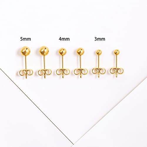 Titanium Ball Earrings Hypoallergenic Studs for Women Men Sensitive Ears Black 3mm 4mm 5mm Titanium Backs - style: 4mm PVD gold