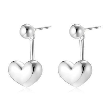 Simple Cute Small Heart Drop Dangle Earrings for Women | 925 Sterling Silver Post, 14K Gold or Silver Plated, Mini Ball Stud Ear Jacket Earrings, Hypoallergenic Heart Earrings - color: Silver
