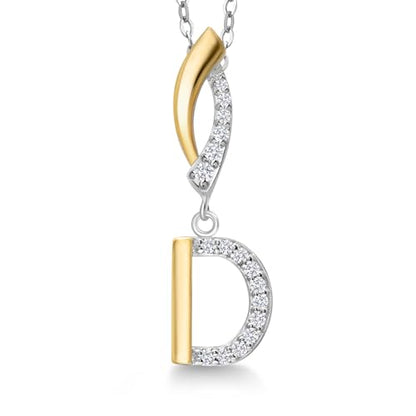 Gem Stone King Initial Pendant Necklace Letter A to Z Alphabet | 10K Yellow Gold and 925 Sterling Silver | White Lab Grown Diamond | Gift Women Mother's Day Wife Mom Girlfriend Anniversary Birthday | - style: Initial D