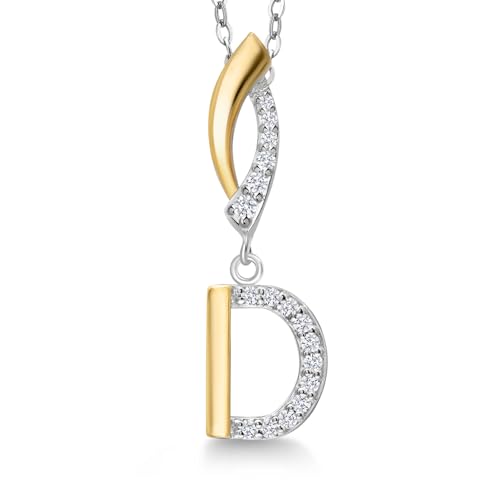 Gem Stone King Initial Pendant Necklace Letter A to Z Alphabet | 10K Yellow Gold and 925 Sterling Silver | White Lab Grown Diamond | Gift Women Mother's Day Wife Mom Girlfriend Anniversary Birthday | - style: Initial D