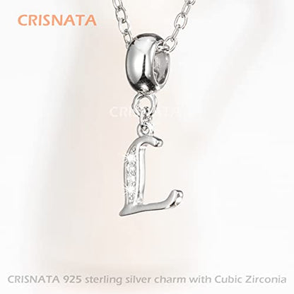 26 Letter Pendant Charms, Polished 925 Sterling Silver Complete Initial A-Z Dangling CZ Stone Alphabet Beads, fits European Bracelet Necklace, Gift for Mother/Father/Daughter/Son/Sister/Aunt - color: Letter L CZ Pendant Charm