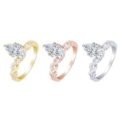 Houston Diamond District 1.13 to 5.13 CT Lab Grown Diamond Infinity Engagement Ring | 14K White Gold Pear Cut Twisting Split Shank Pave Set Ring in Solid Gold E-F Color VS2-SI1 Clarity - color: Platinum, size: 6