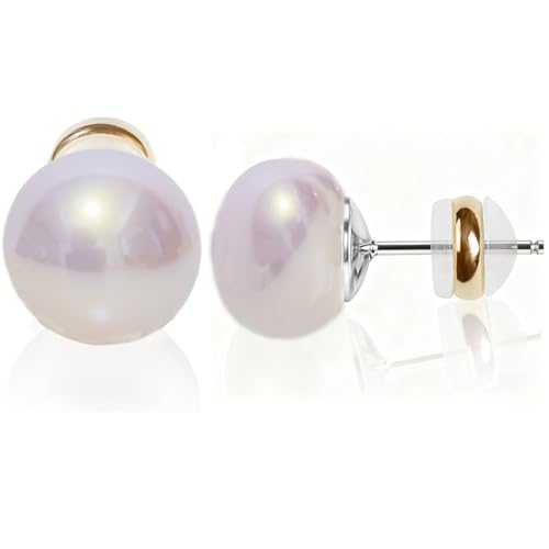 Natural Freshwater Cultured Pearl Stud Earrings, AAAA+Handpicked, Sterling Silver 18K Gold Plated Hypoallergenic Earring Studs Jewelry For Women - color: Pink light, size: 12mm