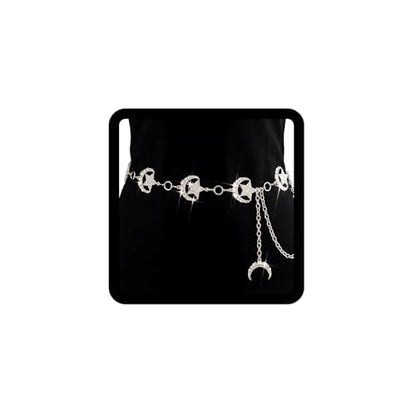Rhinestone Moon Chain Belt Sparkly Star Waist Chain Adjustable Body Jewley for Women Dress Belt Accessory - style: Silver moon star A
