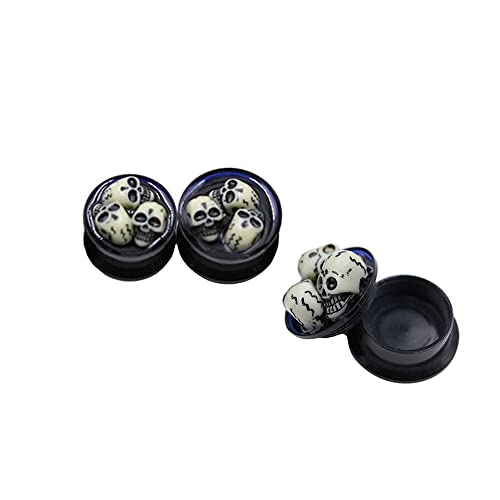 Skull Black Acrylic Ear Plugs Tunnel Gauges Expanders Tunnels Kit Stretcher Earrings for Men Women Fashion Punk Gothic Lobe Piercing Body Jewelry Personalized Halloween Party Gifts Bff Birthday - color: 11/16" (18mm)