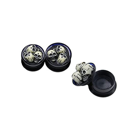Skull Black Acrylic Ear Plugs Tunnel Gauges Expanders Tunnels Kit Stretcher Earrings for Men Women Fashion Punk Gothic Lobe Piercing Body Jewelry Personalized Halloween Party Gifts Bff Birthday - color: 11/16" (18mm)