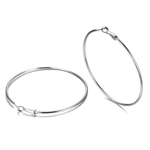 Large Hoop Earrings for Women 4 Pairs Stainless Steel Gold and Silver Hoop Earrings Set Lightweight Hypoallergenic Big Hoop Jewelry for Everyday Party and Gifts 40mm 70mm - color: Silver-50mm