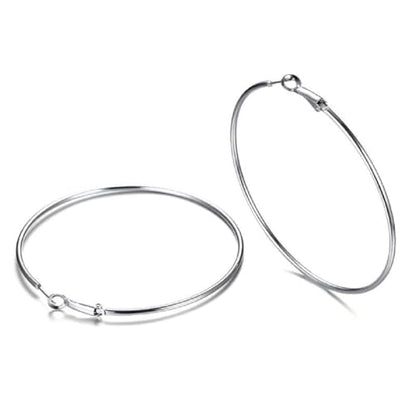 Large Hoop Earrings for Women 4 Pairs Stainless Steel Gold and Silver Hoop Earrings Set Lightweight Hypoallergenic Big Hoop Jewelry for Everyday Party and Gifts 40mm 70mm - color: Silver-70mm