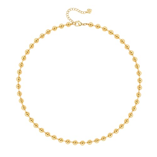 Aobei Pearl 18K Gold Plated Paperclip Chain Choker Satellite Chain Freshwater Cultured Biwa Pearl Pendant Necklace Dainty Turquoise Jewelry for Women - color: 18K Gold Plated Chunky Ball Station Chain