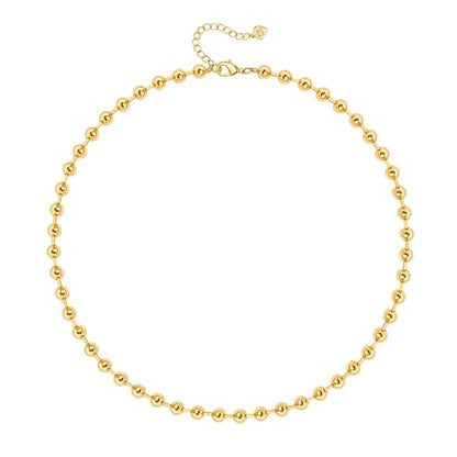 Aobei Pearl 18K Gold Plated Paperclip Chain Choker Satellite Chain Freshwater Cultured Biwa Pearl Pendant Necklace Dainty Turquoise Jewelry for Women - color: 18K Gold Plated Chunky Ball Station Chain