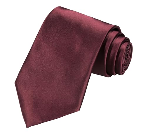 TIE G Solid Satin Woven dyed Color Formal Black Necktie and Pocket Square Sets in Gift Box - color: Maroon Burgundy