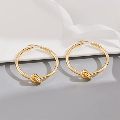 Large Gold Knot Hoop Earrings for Women 18K Gold Hoop Earrings Statement Lightweight Hoops Trendy Gold Hoops Earrings Jewelry - color: B-Big Hoop Earrings-Gold