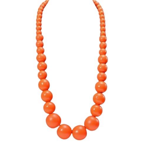 Boho Chunky Wooden Beads Necklace Colorful Natural Wood Big Round Beaded Strand Multicolor Necklaces Ethnic Statement Costume Wedding Jewelry for Women Brides - color: orange
