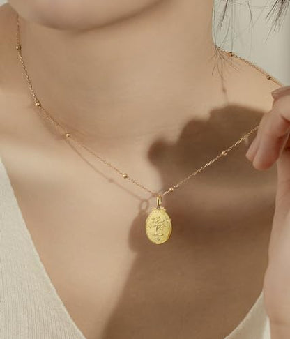 YOUFENG Love Heart Locket 14K Gold-Filled Oval Circle Rectangle Lockets that Hold Pictures Floral Patterns Necklace for Women - style: Family Tree
