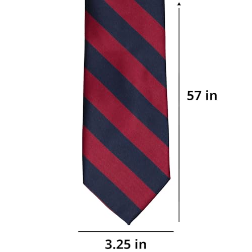 tiemart Men's Striped Tie Standard Length - color: Crimson Red and Navy