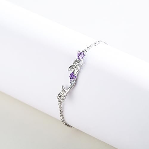 925 Sterling Silver Bohemia Hawaiian Beach Mermaid Floral Bracelet Birthday Graduation Gifts for Women with Gifts Box - style: 10B-Mermaid（Purple）